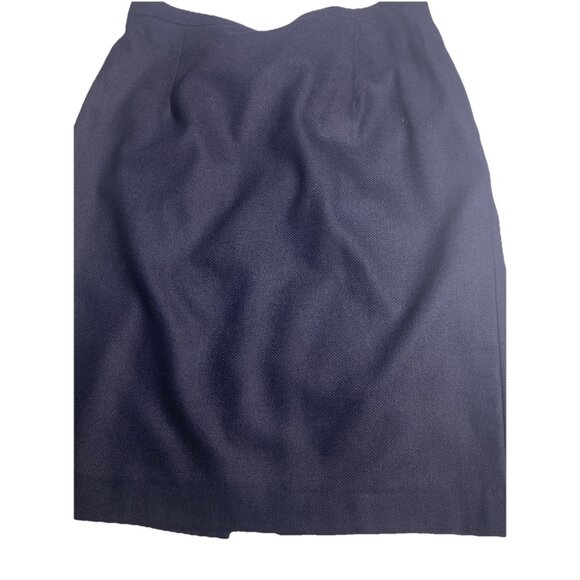 En Navy Size 38 Virgin Wool Cashmere Pencil Skirt Made In Austria Trimmed Split - Picture 2 of 14